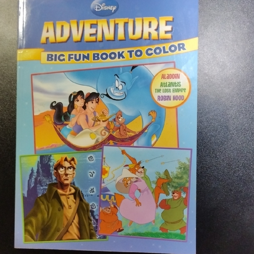 2009 Disney Adventure Big Fun Book to Color - Aladdin - Atlantis - Robin Hood